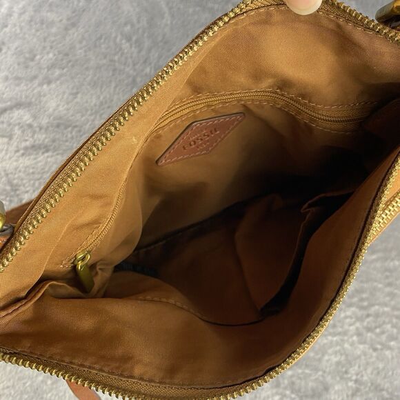 Vintage Fossil Caramel Brown Pebble Leather Cross Body Shoulder Bag Purse - Picture 4 of 8